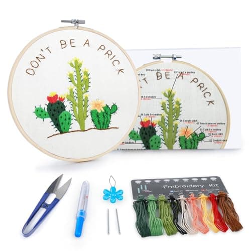 BERYA Cactus Embroidery Kit Including Video Step by Step Instructions Embroidery Hoop,Color Threads and Embroidery Scissors for Beginners-Handmade Needlepoint Kits for Adults Kids