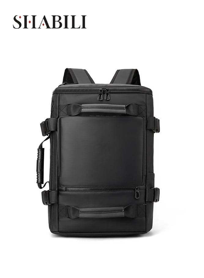 Men's Versatile Multi-Carrying PU Backpack, Laptop Bag Back Bag Shoulder Bag College School Bag Tourist Bag with Side Opening, Front Pocket, Large Capacity for Commuting and Short Trips (Black)