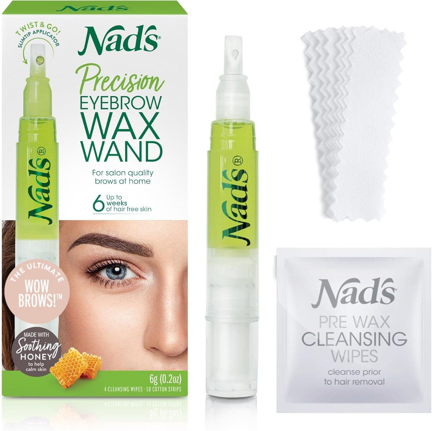 Nads Facial Wax Wand Eyebrow Shaper Eyebrow Kit Face Wax Hypoallergenic Noheat Formula Includes Pen 6g 10 Reusable Cotton Strips 4 Prewax Wipes