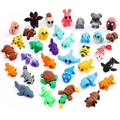 MONJITA 35 pcs Mini 3D Printed Animal Figurines Flexible Articulated Fidget Wigglitz Toys Cute Desk Decor Party Favors Goodie Bag Stuffers Gifts for Kids Students Carnival Prizes Rewards 35pcs