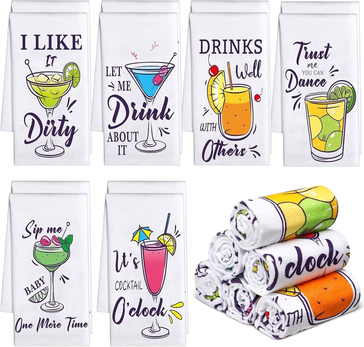 Macarrie 12 Pcs Funny Cocktail Towels 16 x 24 Inch Kitchen Dish Towels Absorbent and FastDrying Tea Towel Set for Kitchen for Bar Cocktail Lovers Gift Birthday Party Favor