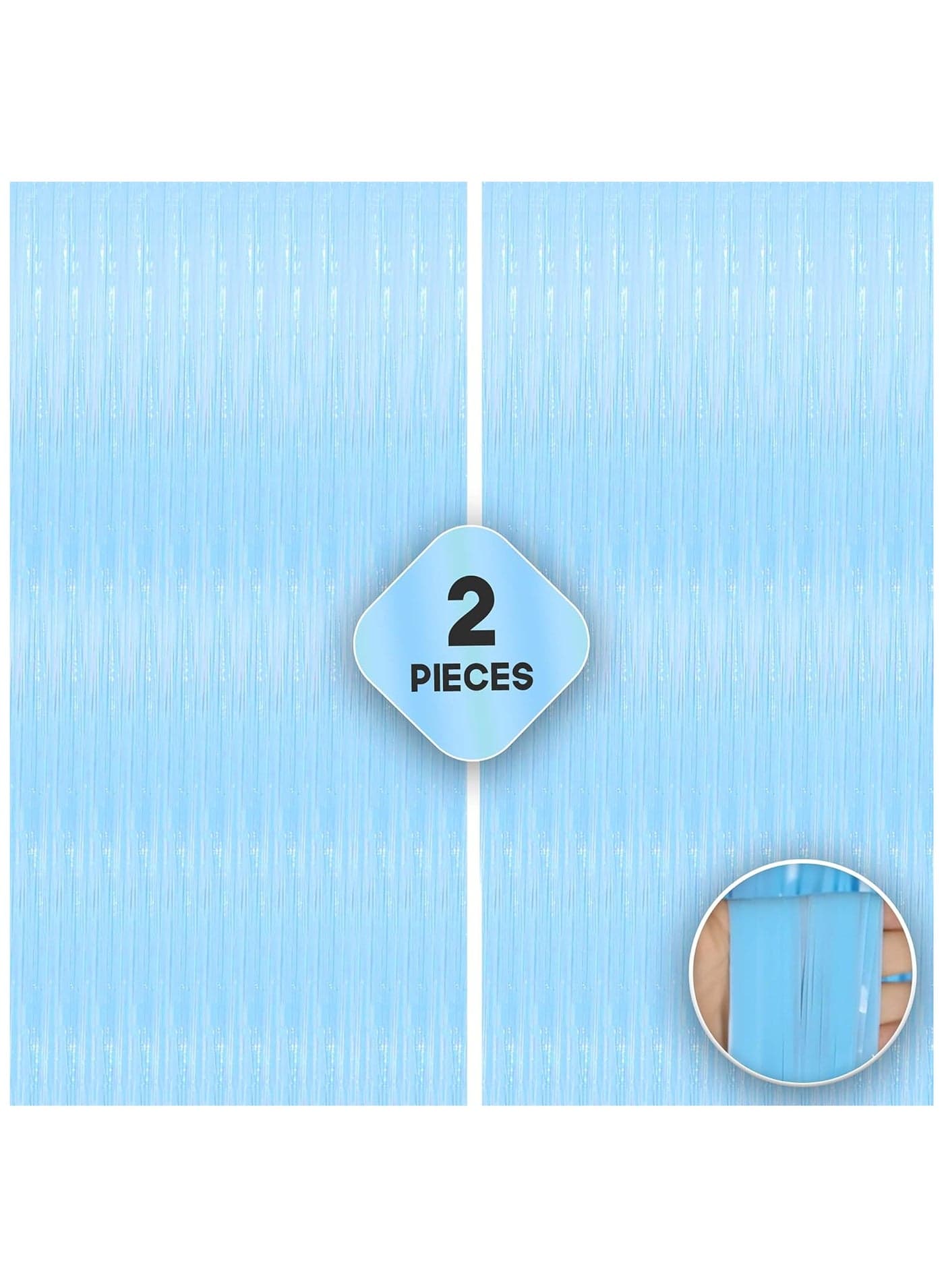 Pastel Blue Foil Fringe Tinsel Backdrop Curtain for Party Decoration Pack of 2