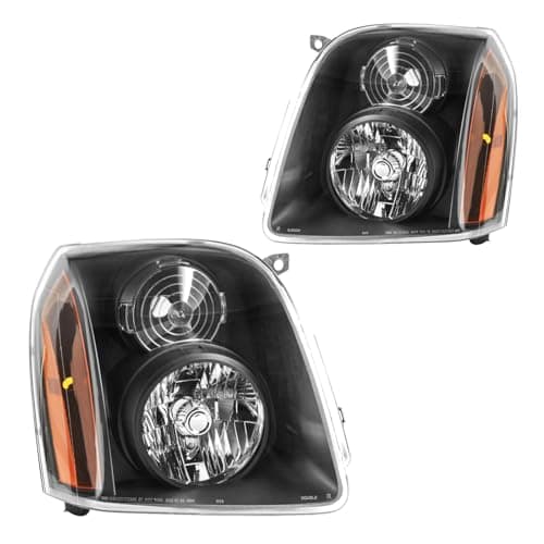PHILTOP Headlight Assembly, Black Housing Compatible with 2007-2014 GMC Yukon/Yukon XL 1500/2500 (Excludes Denali), Amber Reflector, Clear Lens, OE-Style Replacement