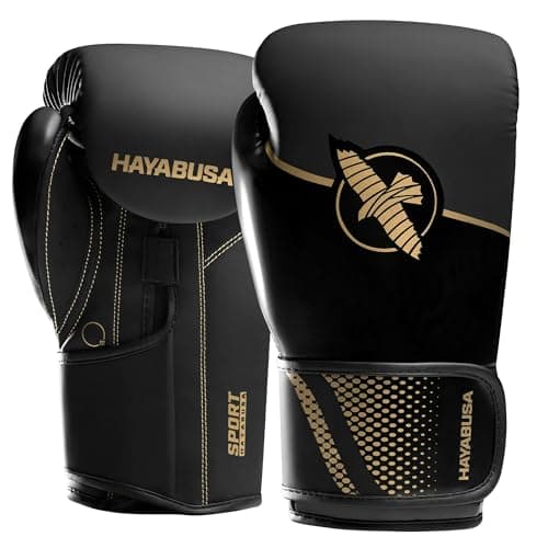 Hayabusa Sport Boxing Gloves for Men and Women – Dual-Splinted Wrist Support, Multi-Density Foam Padding, Contoured Fit – Ideal for Boxing, Kickboxing, and Muay Thai Training - Black/Gold, 10oz
