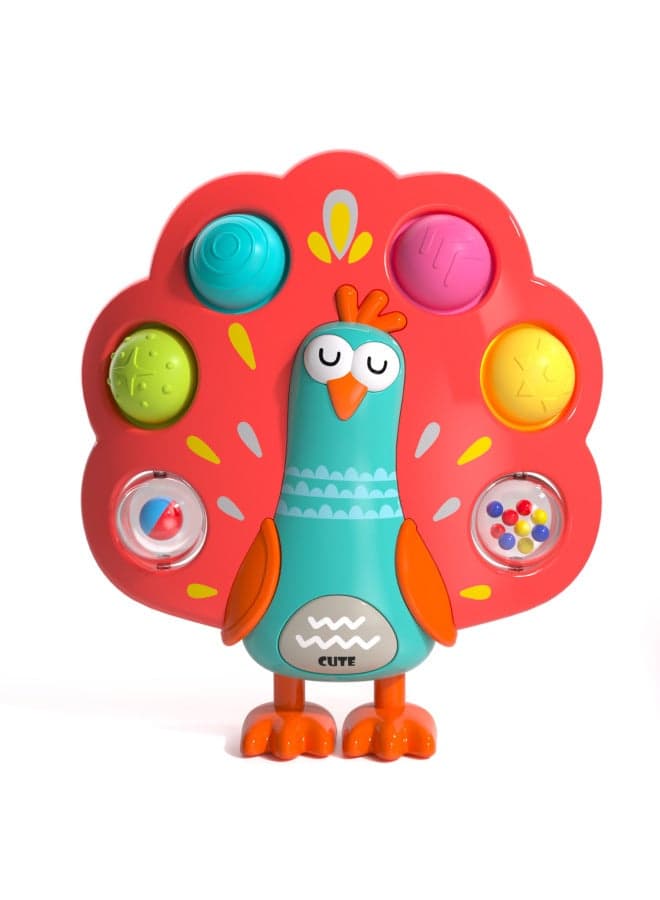 Baby Children's Toy Peacock Press Bubble Music Hand-held Plank Ball Baby Educational Finger Training Press-to-Play Toy-Color:Red Peacock Bubble Music (color Box)