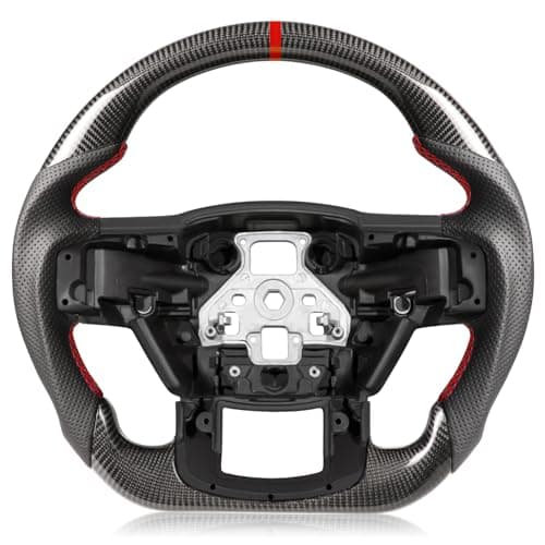 TESFEEL Carbon Fiber Steering Wheel for F150 2015-2020 for F150 Accessories D-shaped Flat-bottom Steering Wheel Preforated Leather Grip Hand-Stitched for F150 without Paddle Shifter Models