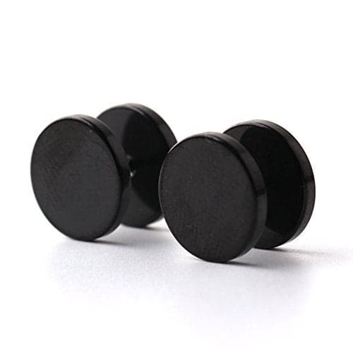 Ruifan 18G Men,Women's 14mm Stainless Steel Fake Screw Studs Earrings Tapers Plugs Gauges Illusion Tunnel(Black) 2pcs