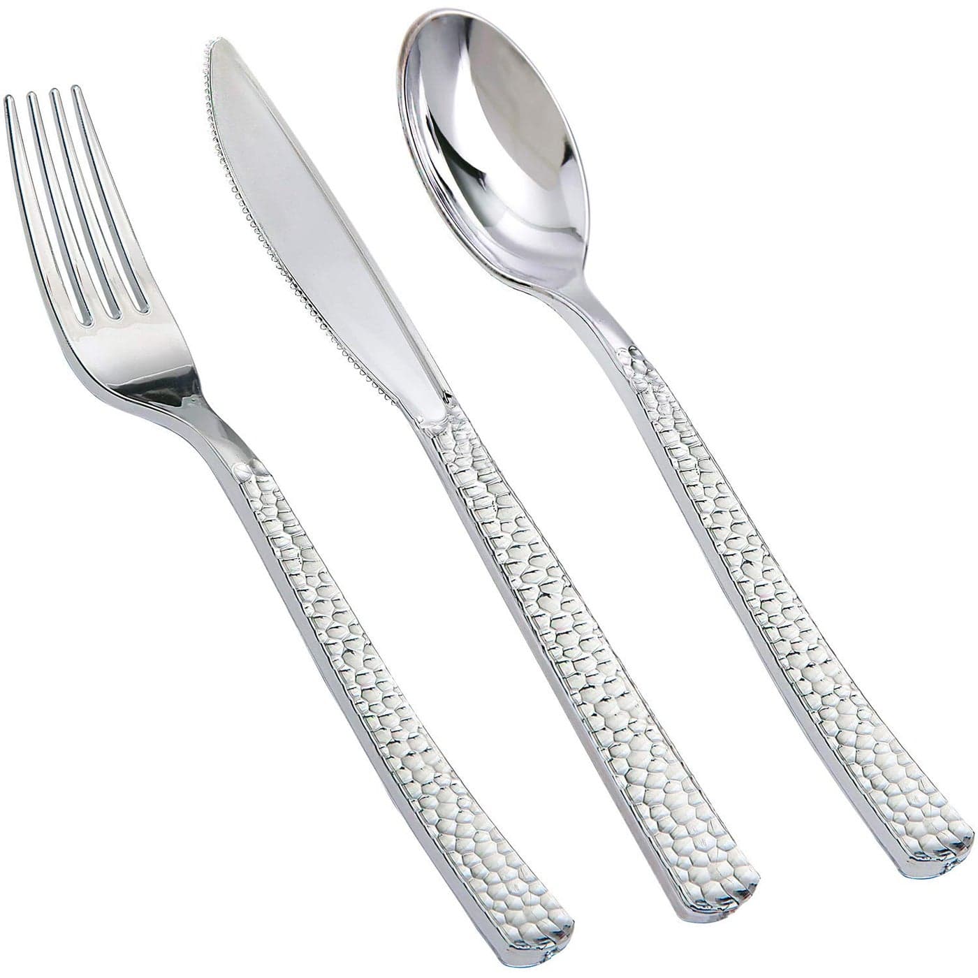 Supernal 180 pieces Silver Plastic Silverware Disposable Plastic Silverware Heavy Duty Silver Disposable Cutlery Sets Include 60 Forks 60 Knives and 60 Spoons Suitable for Birthday Party Wedding