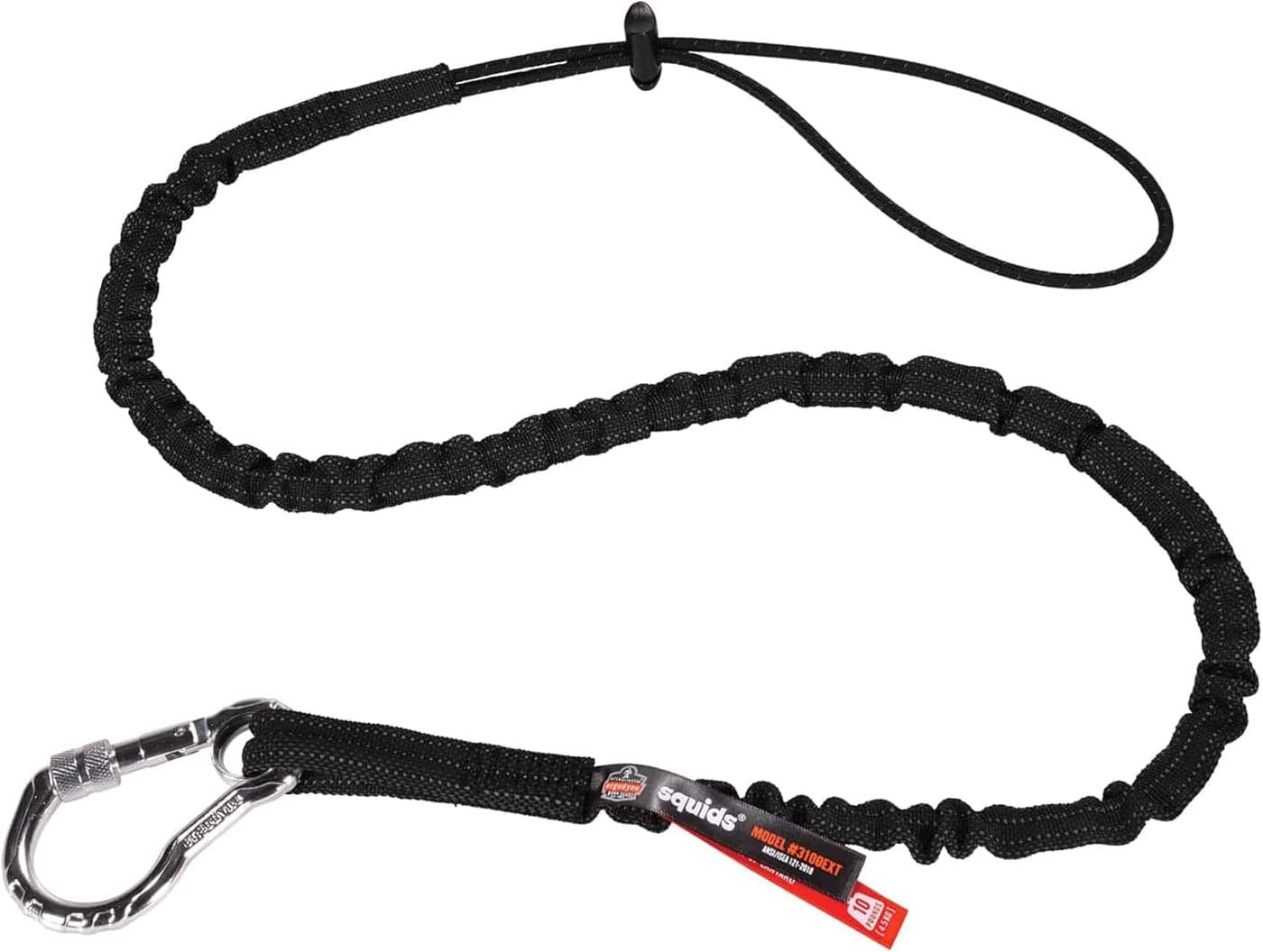 Ergodyne Squids 3100EXT Tool Lanyard with Single Carabiner and Adjustable Loop End Extended Length Black