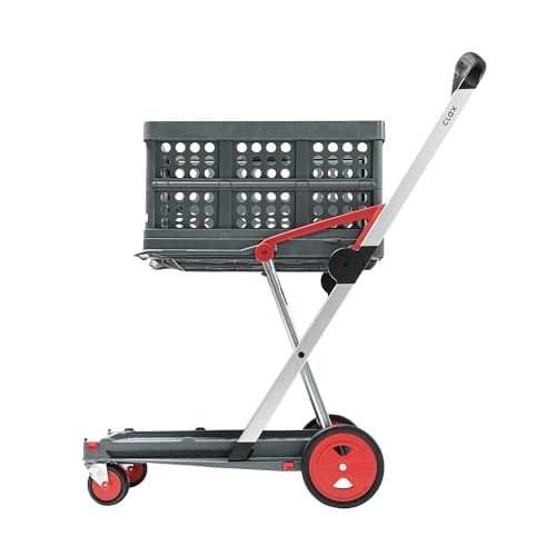 CLAX The Original Made in Germany Multi use Functional Collapsible Carts Mobile Folding Trolley Shopping Cart with Storage Crate Red