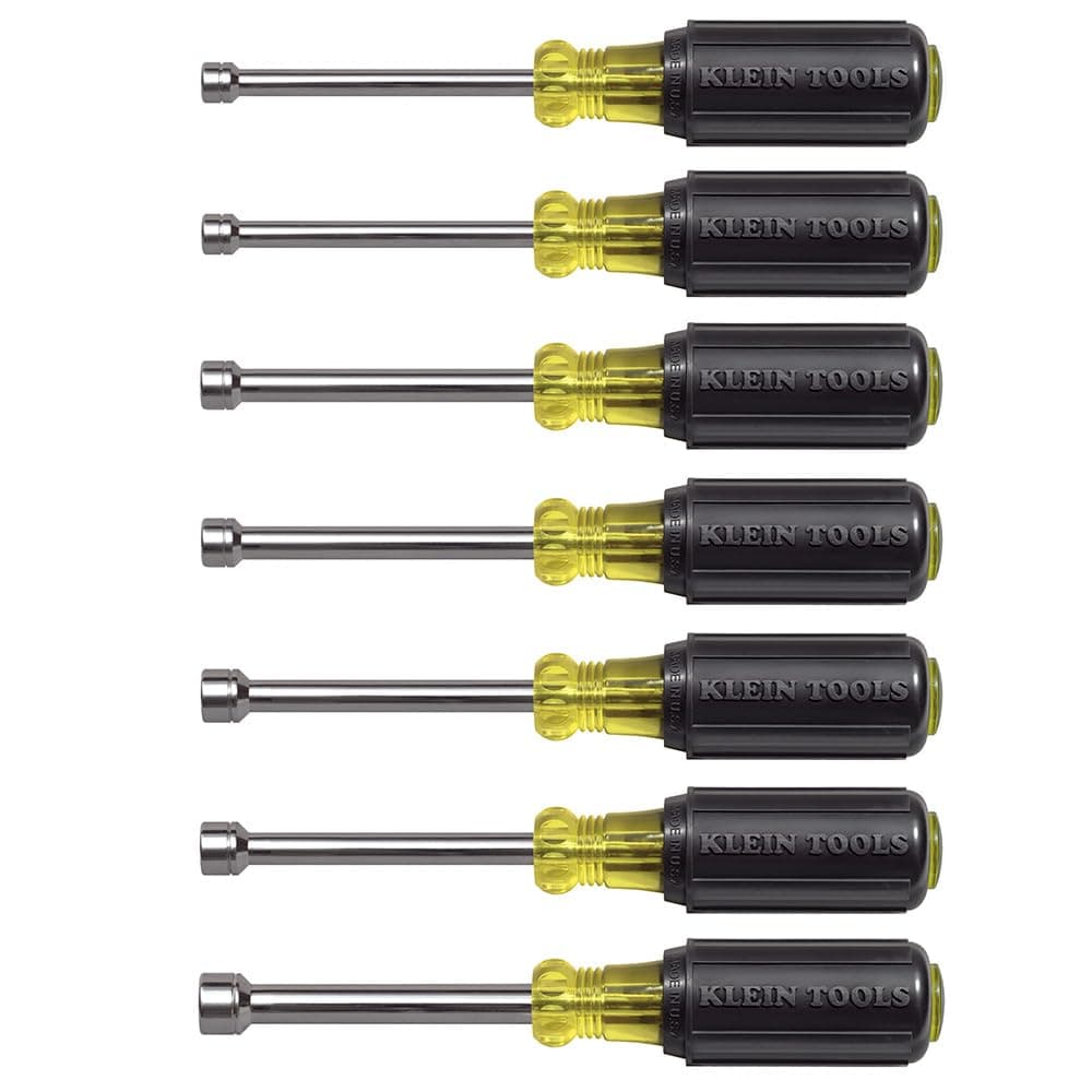 Klein Tools 65160 Tool Set Made in USA Metric Nut Driver Set Sizes 5 55 6 7 8 9 and 10 mm 3Inch ChromePlate Hollow Shafts 7Piece
