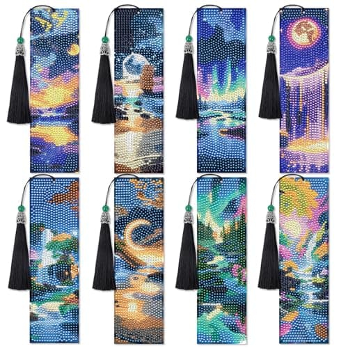 Sitsink Landscape Diamond Art Bookmarks 8 Pcs Polar Lights Aurora Diamond Painting Kits Bookmarks Set Scenery Design