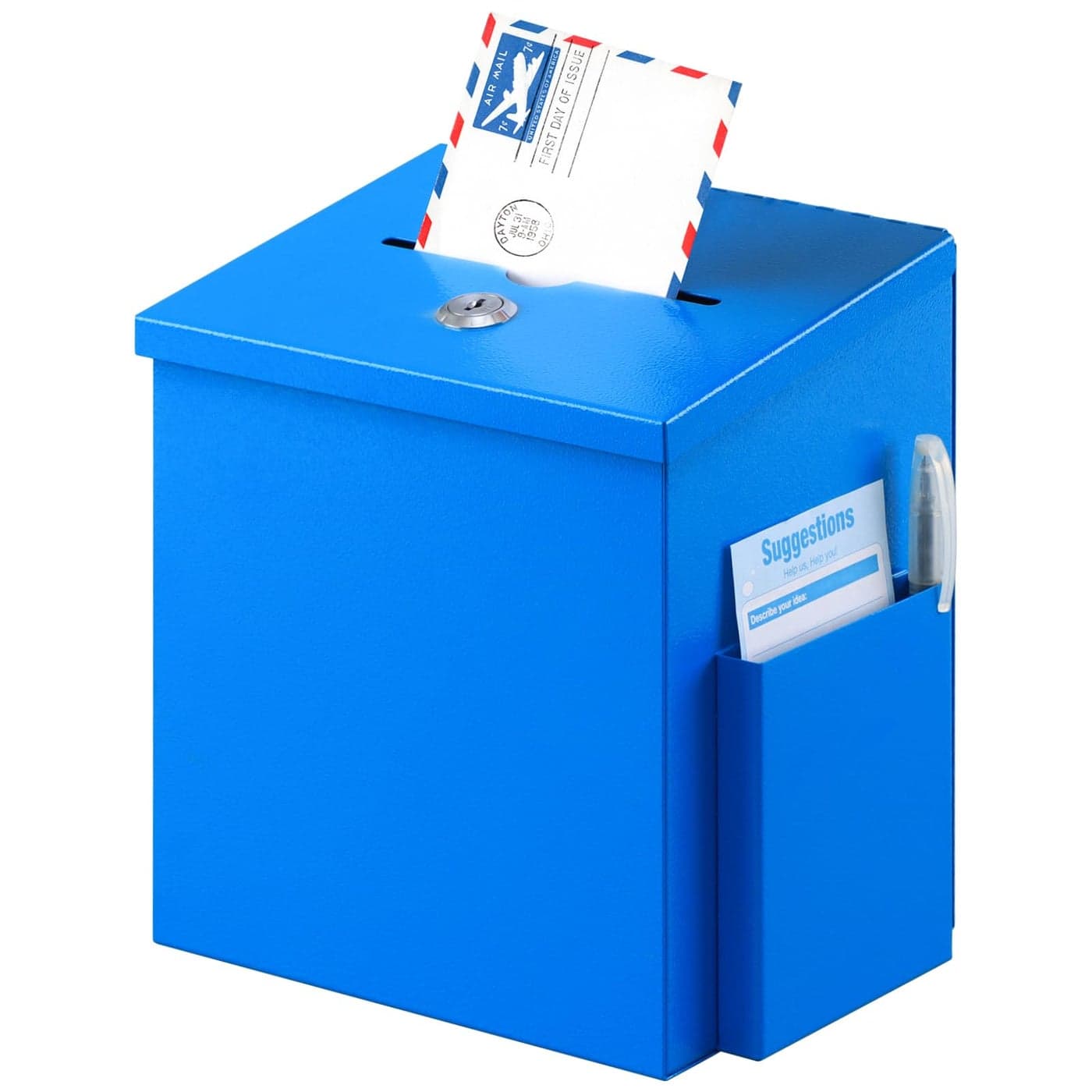 xydled Wall Mounted Ballot Donation Box with 50 Suggestion Cards Metal Suggestion Collection Box with Key Lock Blue 87x 59x71