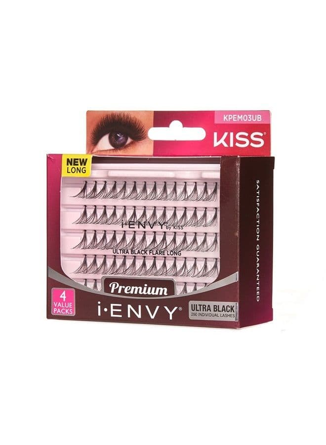 iENVY Knotted Individual Lash Ultra Black (Long) 2X Volume 4 Trays Multi Pack 280 Lashes Voluminous Glamorous Look