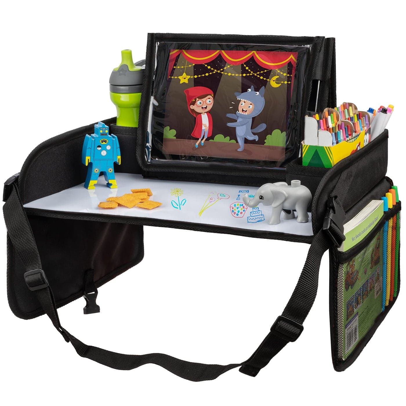 Lusso Gear Kids Travel Tray – Toddler Lap Desk, Foldable Table for Airplane & Road Trip Activities, Black - Toddler Table - Lap Desk Kids