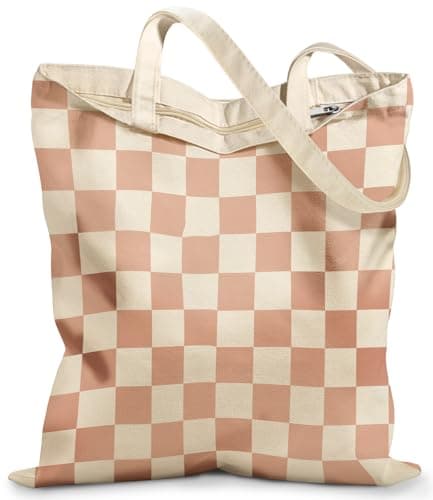 Miss Adola Canvas Tote Bag for Women – Cute Canvas Bags with Zipper Aesthetic Design Reusable Totes for Shopping Work Travel Daily Vacation, Khaki Plaid