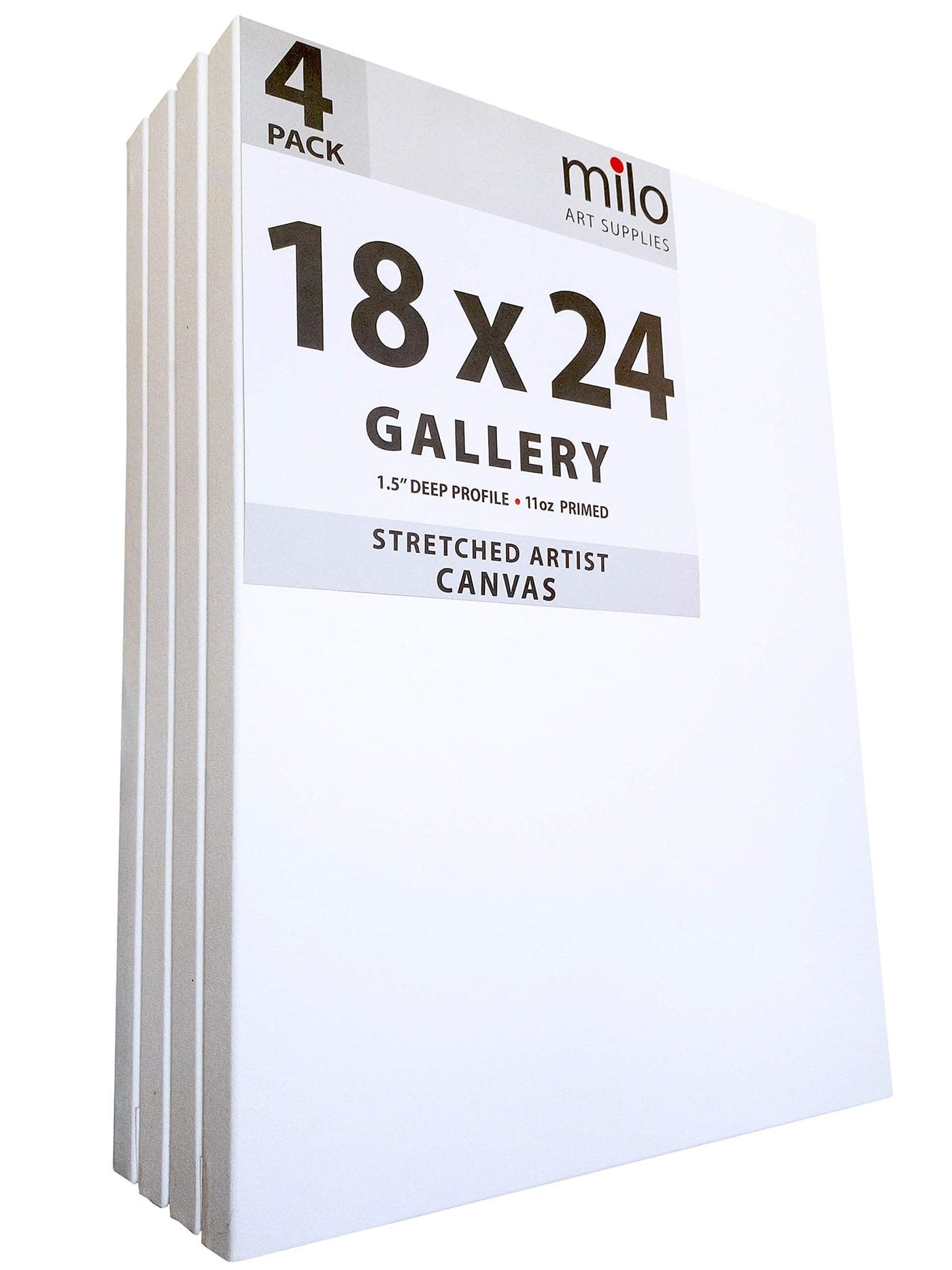 milo Stretched Artist Canvas 18x24 inches 4 Pack 15 inch Thick Gallery Profile 11 oz Primed Large Canvases for Painting Ready to Paint Art Supplies for Acrylic Oil