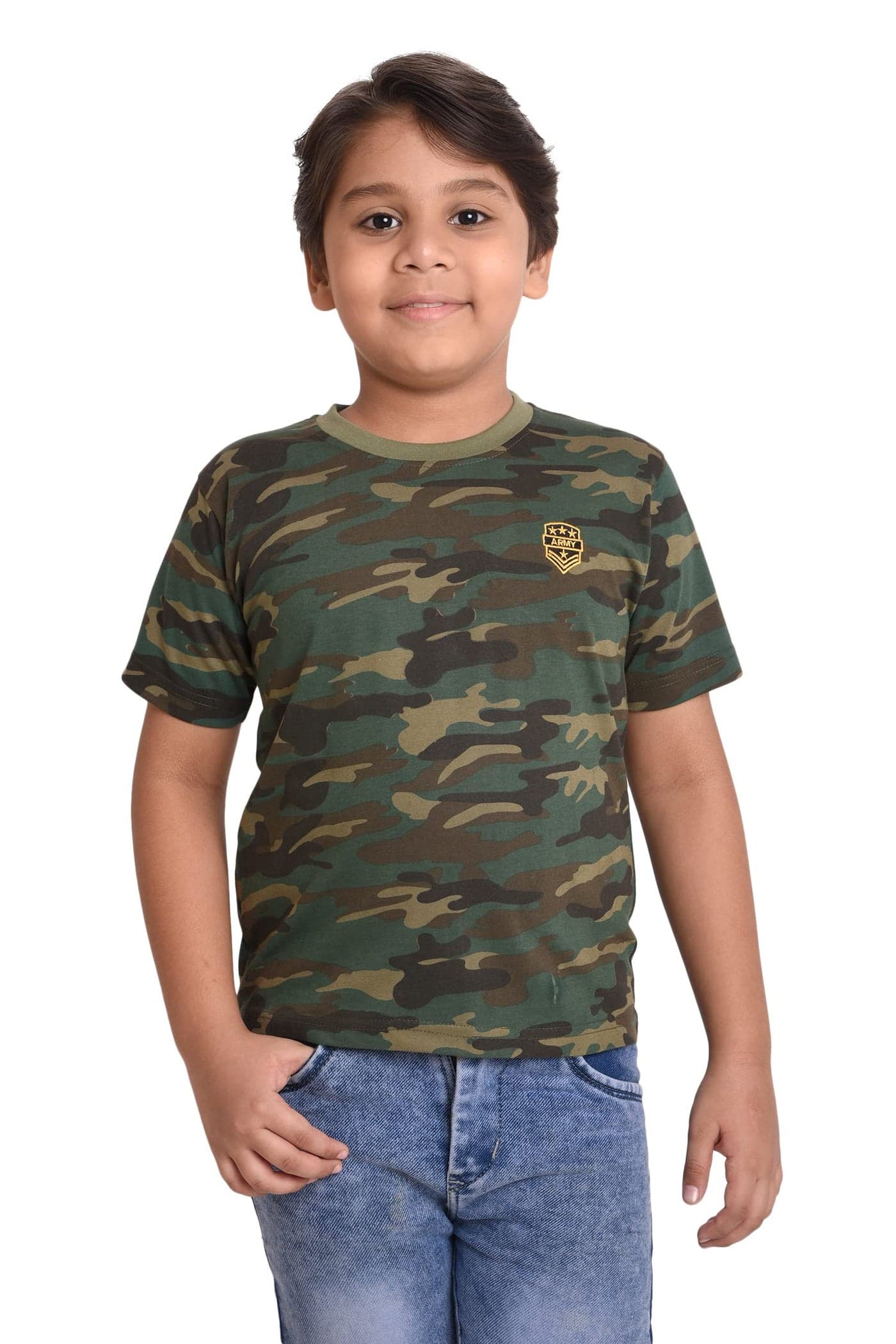 Neo Garments Boys Cotton Camouflage Print Round Neck Half Sleeves T-Shirt (Green, 4-5 Yrs)