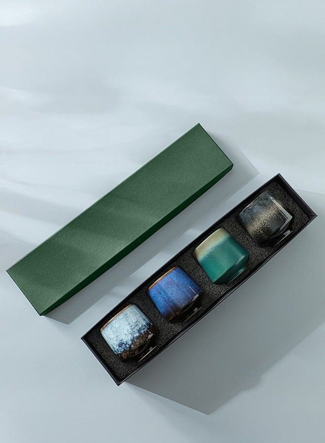 4-Piece Ceramic Teacup Espresso Coffee Cup Porcelain Tea Cup Set Chinese Bowl Drinkware Box Package for Gifts 220ML