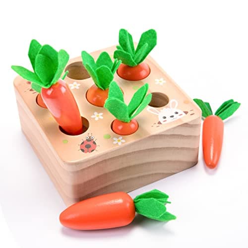 XPIY Montessori Toys for 1 Year Old Carrots Harvest Wooden Baby Toys for 612 Months Educational Shape Sorting Matching Toys for Toddler Fine Motor Skill Development Gift for Kids Birthday Easter