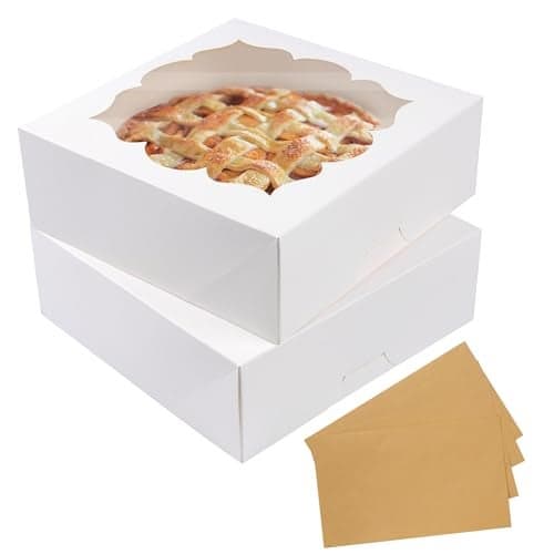 LOKQING 20 Pack Pie Boxes 9x9x3Inch Cake Boxes Bakery Boxes with Window for Pie, Cookies, Donuts, Chocolate Covered Strawberries (White)
