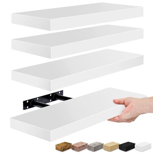 Sorbus Floating Shelves for Wall 16 White Bathroom Storage for Kitchen Bedroom Living Room Over Toilet Hanging Book Shelf Home Decor 4 Pack