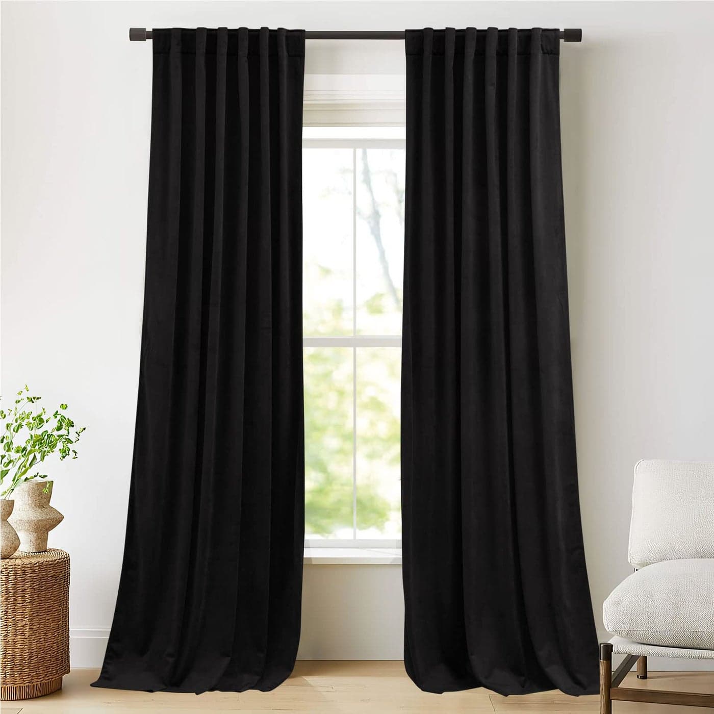 NICETOWN Black Velvet Blackout Curtains for Study RoomLoftApartment Solid Heavy Matt Rod Pocket Back Tab DrapesWindow Treatments for Hall Theater Nursey Infant 2 Pieces 96 inches Long