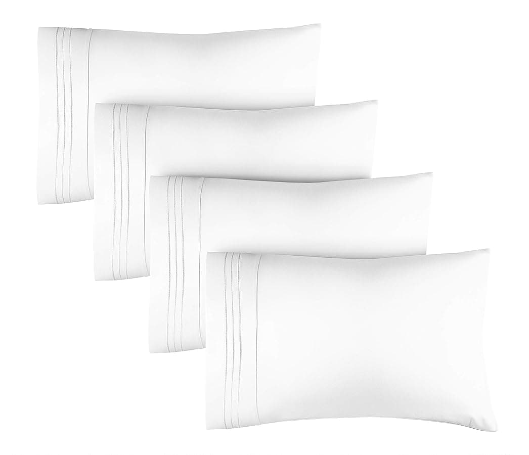 Queen Size Pillow Cases Set of 4 Extra Soft Pack of 4 Pillowcase Covers Hotel Luxury Pillowcases Machine Washable Pillow Protectors 20x40 Pillow Cases 4 Piece Queen Size White Pillow Covers