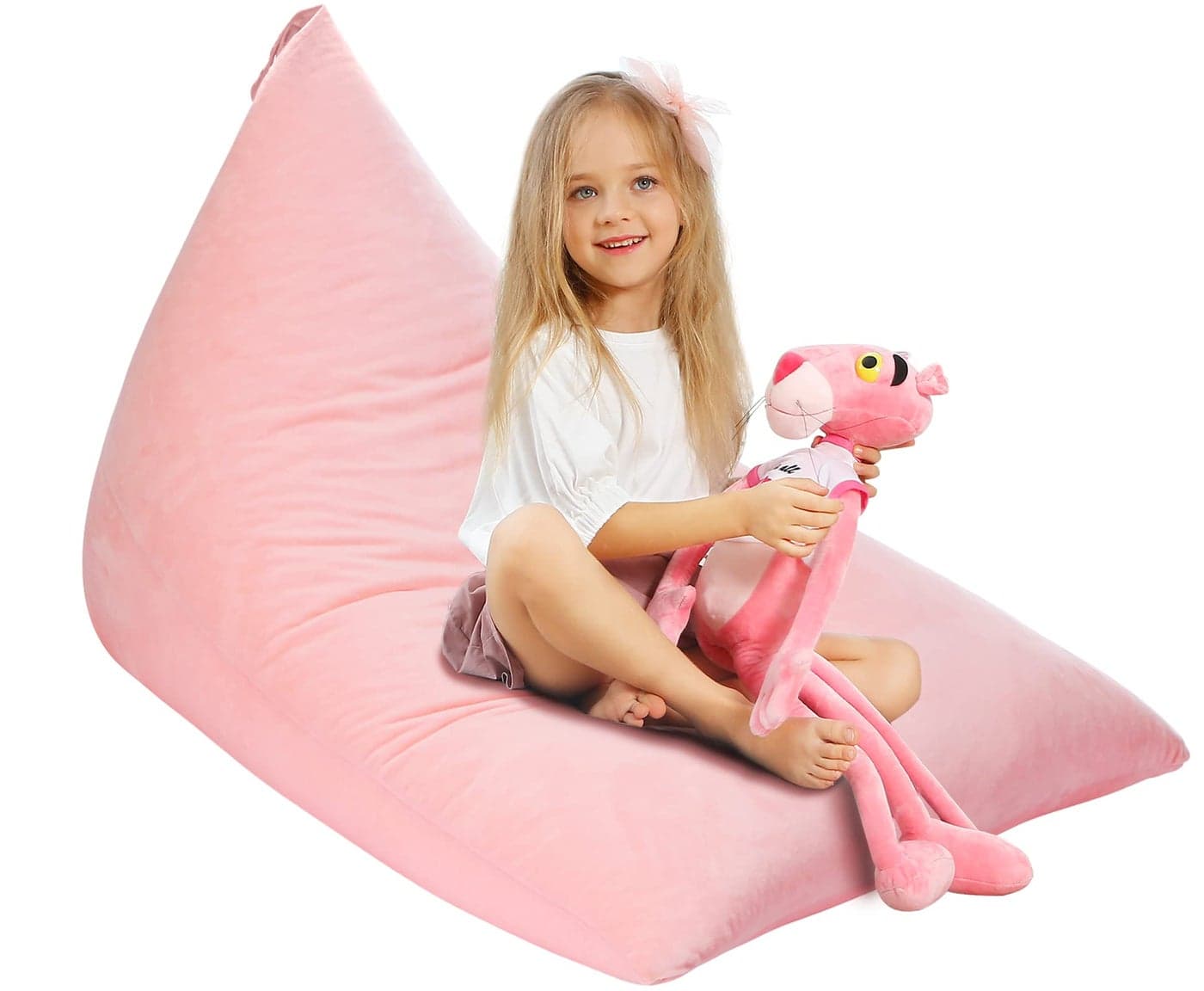 Aubliss Stuffed Animal Storage Bean Bag Chairs Cover 50x 35 Extra Large Velvet Bean Bags Chair for Kids Adults Ultra Soft Zipper Beanbag Toy Storage for Boys Girls Pink
