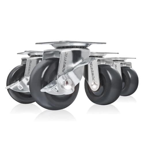 POWERTEC 2 Inch Swivel Caster Wheels Set of 4 with 264 lbs Loads 2 with Brakes 2 Without Rubber Castor Wheels for Furniture Cart Dolly and Workbenches 17211