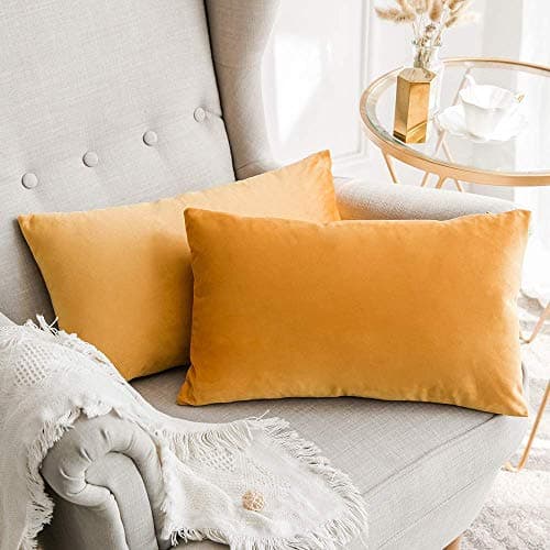 Khooti Rectangular Velvet Cushion Cover, 20x30 | Gold | Pack of 1 | Solid Plain Soft & Smooth, Decorative Cushion Covers for Living Room, Bedroom, Couches, Chairs, Sofas, Beds & Home Decor