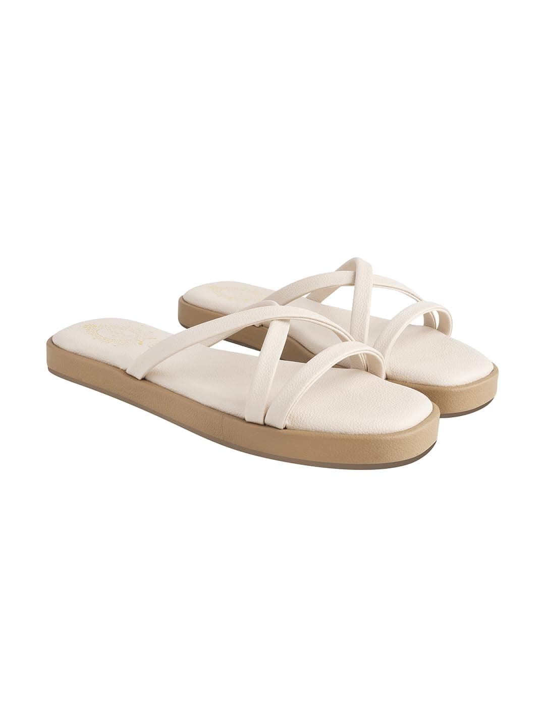 Shoetopia Cross Strap Cream Flats For Women & Girls /EU40