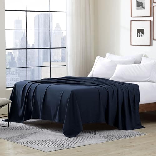Cathay Home Hotel Luxury Wrinkle & Fade Resistant Double Brushed Ultra Soft Microfiber 1-Piece Single Flat Sheet - Navy Blue, Full (81" x 96")