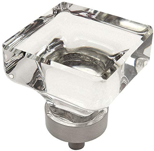 Cosmas 10 Pack 6377SNC Satin Nickel Cabinet Hardware Square Knob with Clear Glass 138 Square