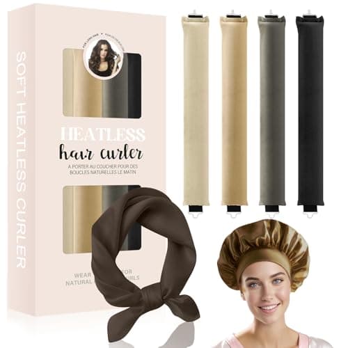 Heatless Hair Overnight Blowout Rods6 Pcs NoHeat Hair Curler Set 4 Mixed Color Rods 1 Bath Towel 1 Shower Cap Soft Velvet Curlers for Long Hair SleepFriendly with Silk Scarf Hat