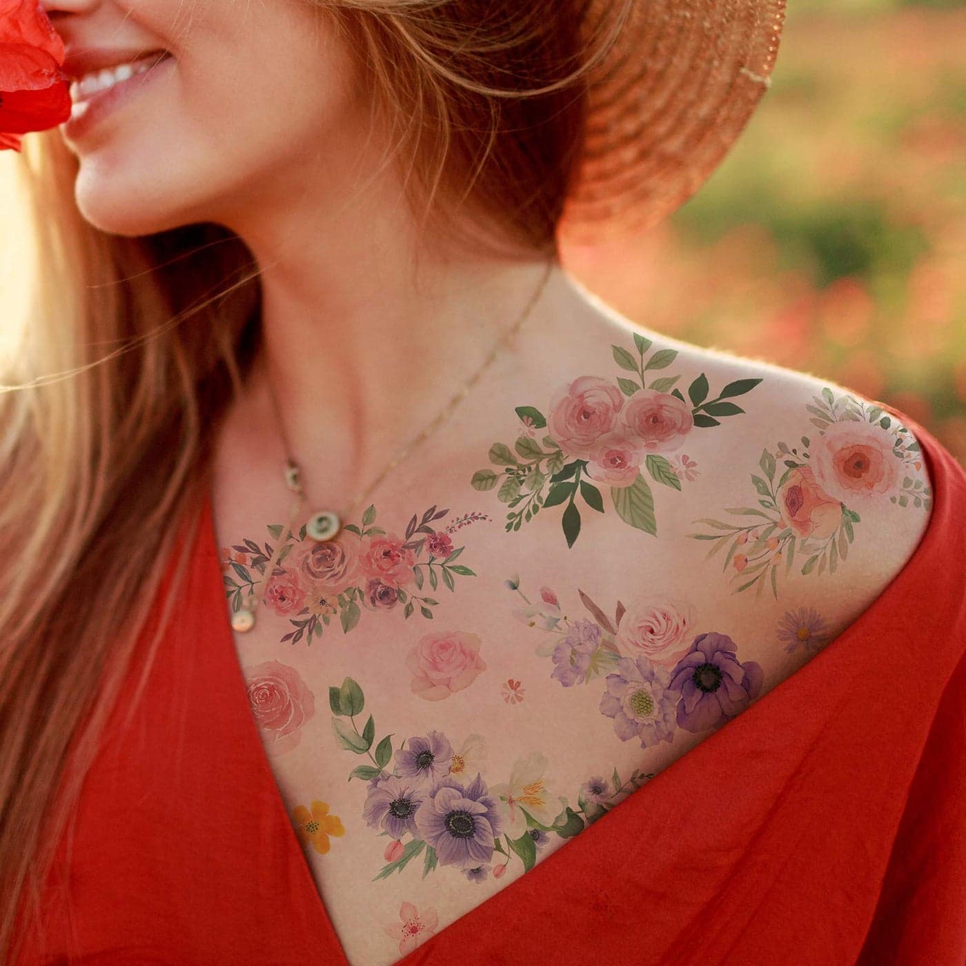 Everjoy Flowers Temporary Tattoos Stickers Watercolor Roses Peony Daisy Botanical Body Art Fake Tattoos for Women Girls and Kids 20 Pcs