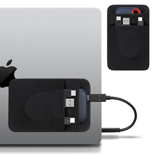 Lacdo Portable Hard Drive Sleeve for Laptop 2Pocket Stick on Pouch with Reusable Adhesive for San Disk Samsung Crucial Portable External Solid State Drive SSD Hard Drive Carrying Case Black