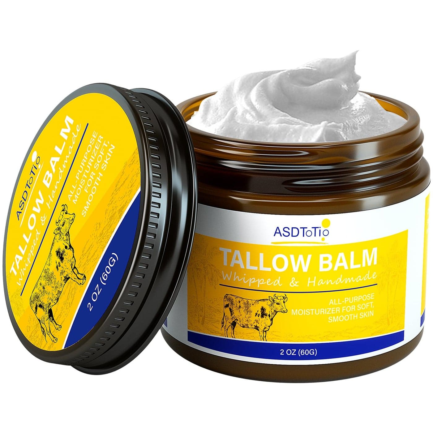 ASDToTio Handmade Whipped Tallow Balm for Skin Care All Natural Grass Fed Beef Tallow All Purpose BalmFace and Body Moisturizing Cream Tallow Balm For Dry Skin 2 oz
