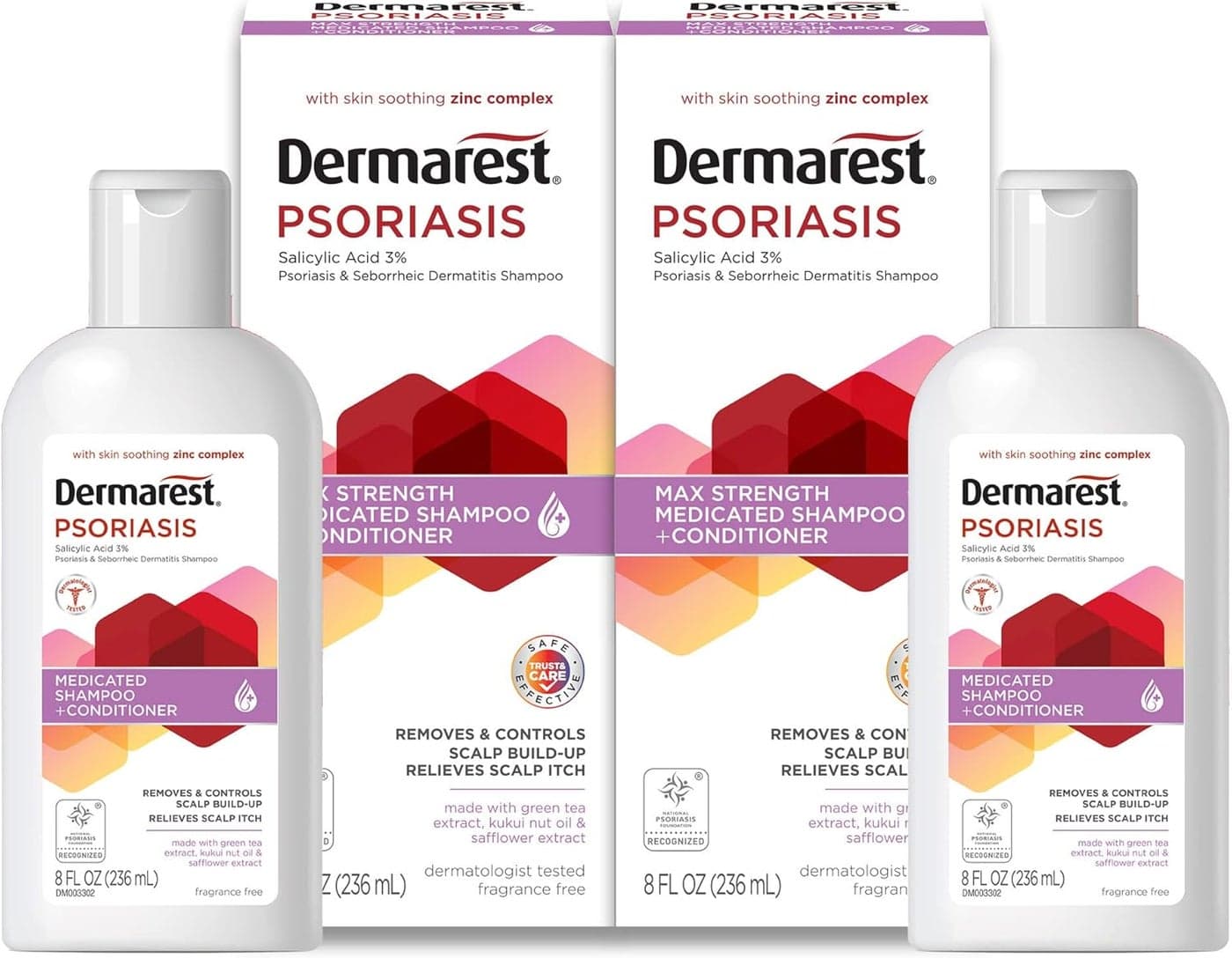 Dermarest Psoriasis Medicated Shampoo and Conditioner Unscented Dermatologist Tested 8 Fl Oz Pack of 2
