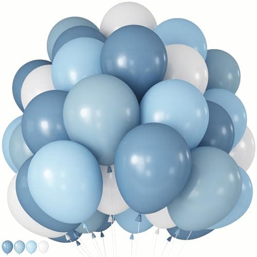 Dusty Blue Balloons 60 Pcs 12 Inch Fog Slate Baby Blue Balloons with Matte White Latex Balloon for Baby Shower Birthday Bridal Shower Wedding Engagement Bachelorette Party Decorations Supplies