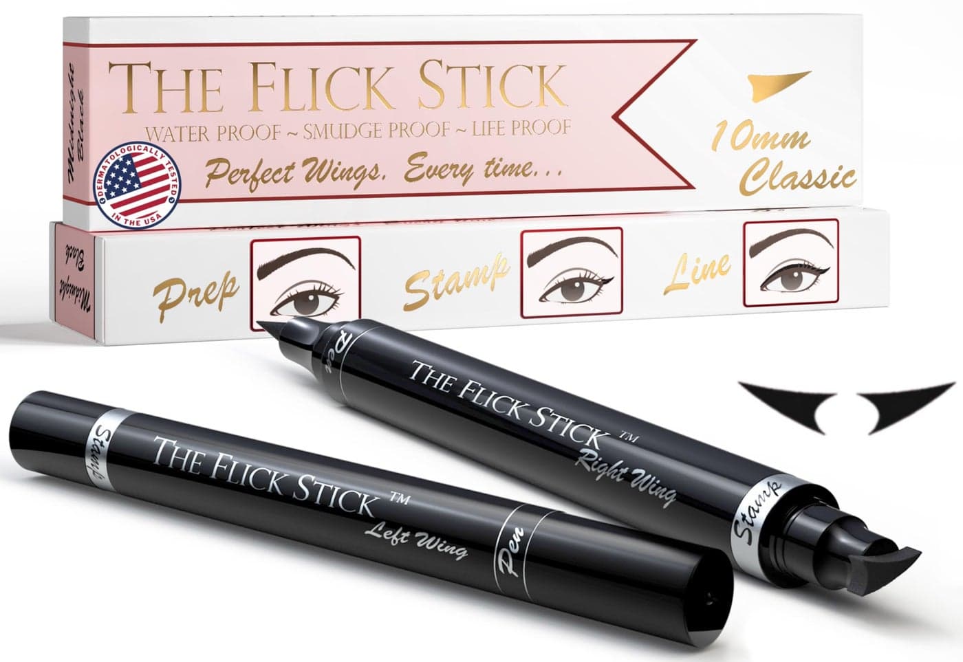 The Flick Stick Winged Eyeliner Stamp 2 x Black Liquid Eyeliner Pens Easy Cat Eye Stencil Makeup Tool SmudgeProof Waterpoof Eye Liner Wingliner 10mm Classic Midnight Black