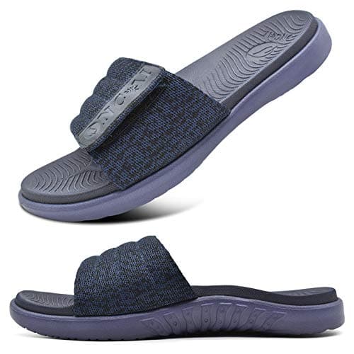 ONCAI Mens Slide Sandals Blue Open Toe Athletic Adjustable Straps Orthotic Plantar Fasciitis Sport Sandals with Soft Cushion Arch Support Footbed Size 10