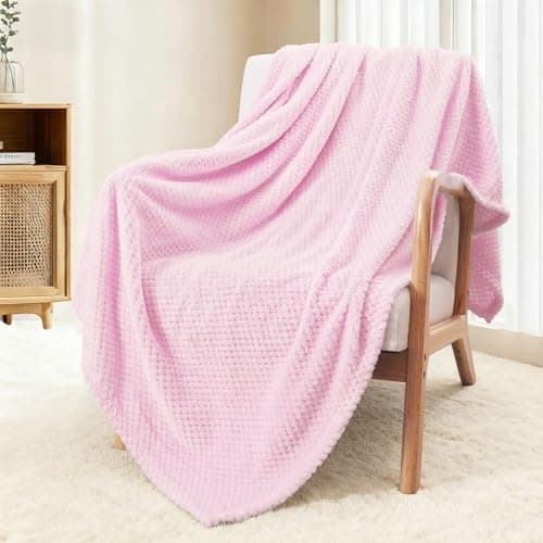 Exclusivo Mezcla Fleece Throw Blanket Extra Large, Super Soft and Warm Blankets for Couch, Sofa and Bed Waffle Textured, Cozy, Fuzzy and Lightweight (Light Pink, 50x70 Inches)