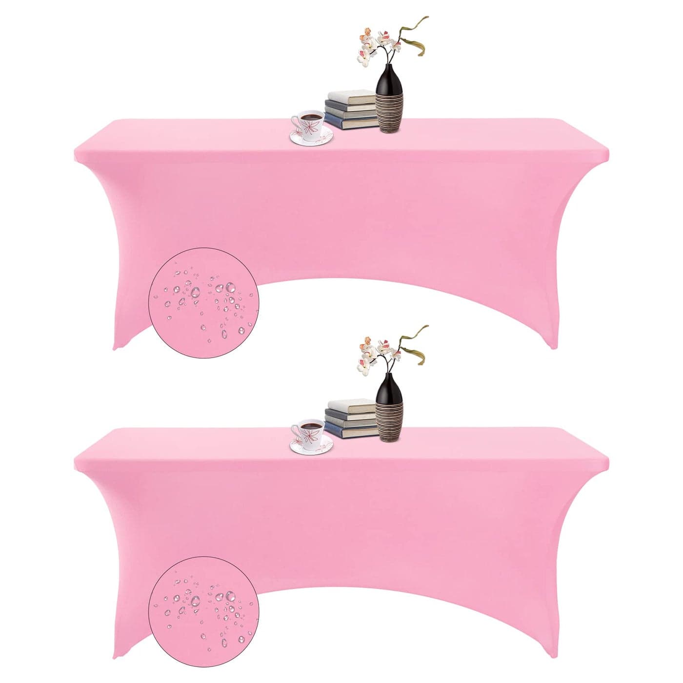 eccwai 2Pack Spandex Waterproof Table Covers 6ftSpandex 6ft Waterproof Table Cover for PartyWedding Banquet and EventsPink