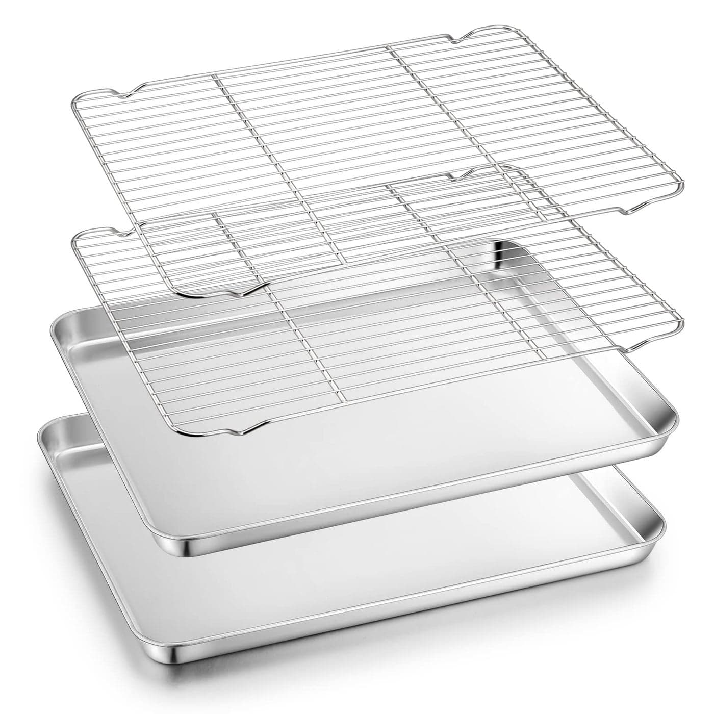 TeamFar Baking Sheet with Rack 176 x 13 x 1 inch Stainless Steel Baking Pan Cookie Sheet Set with Cooling Rack for BakingRoastingCooling NonToxic Heavy Duty Dishwasher Safe Set of 4