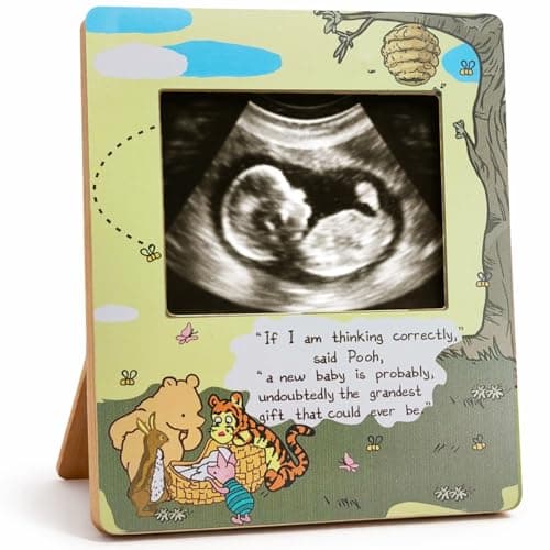Wooden Ultrasound Picture Frame Classic Bear Friends Design First Baby Announcement Sonogram Keepsake Milestone Sign for Nursery Decor Shower Gift Decoration for New Parents