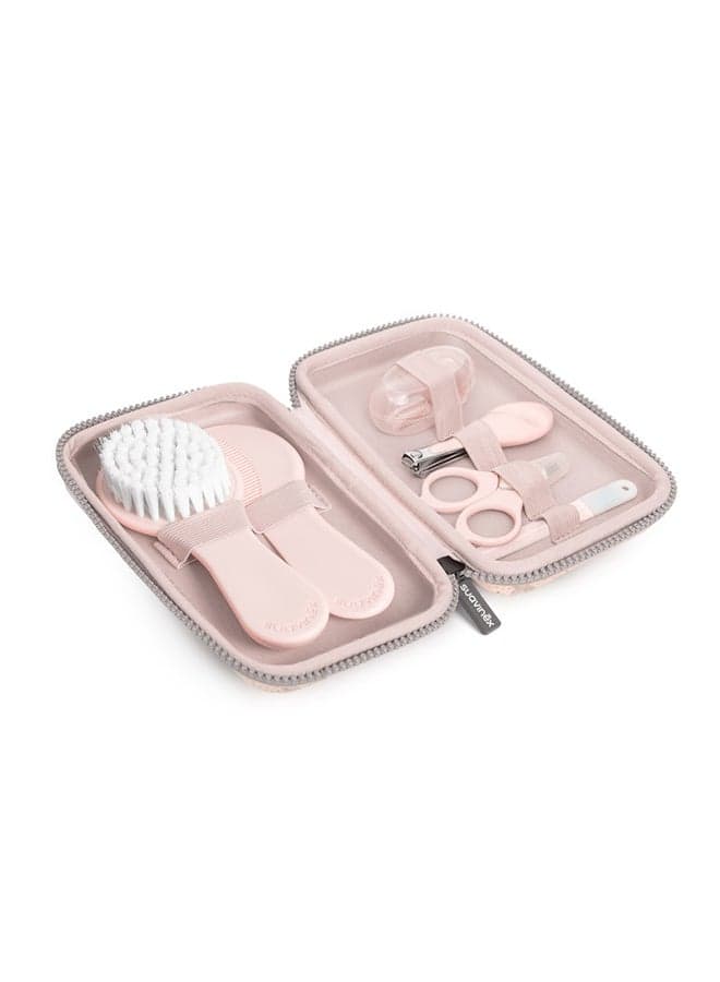 Baby Care Daily Grooming Essential Gift Set Of 6 Contains Finger Toothbrush, Comb, Nail Clippers, Scissors & Brush 0+Month - Pink