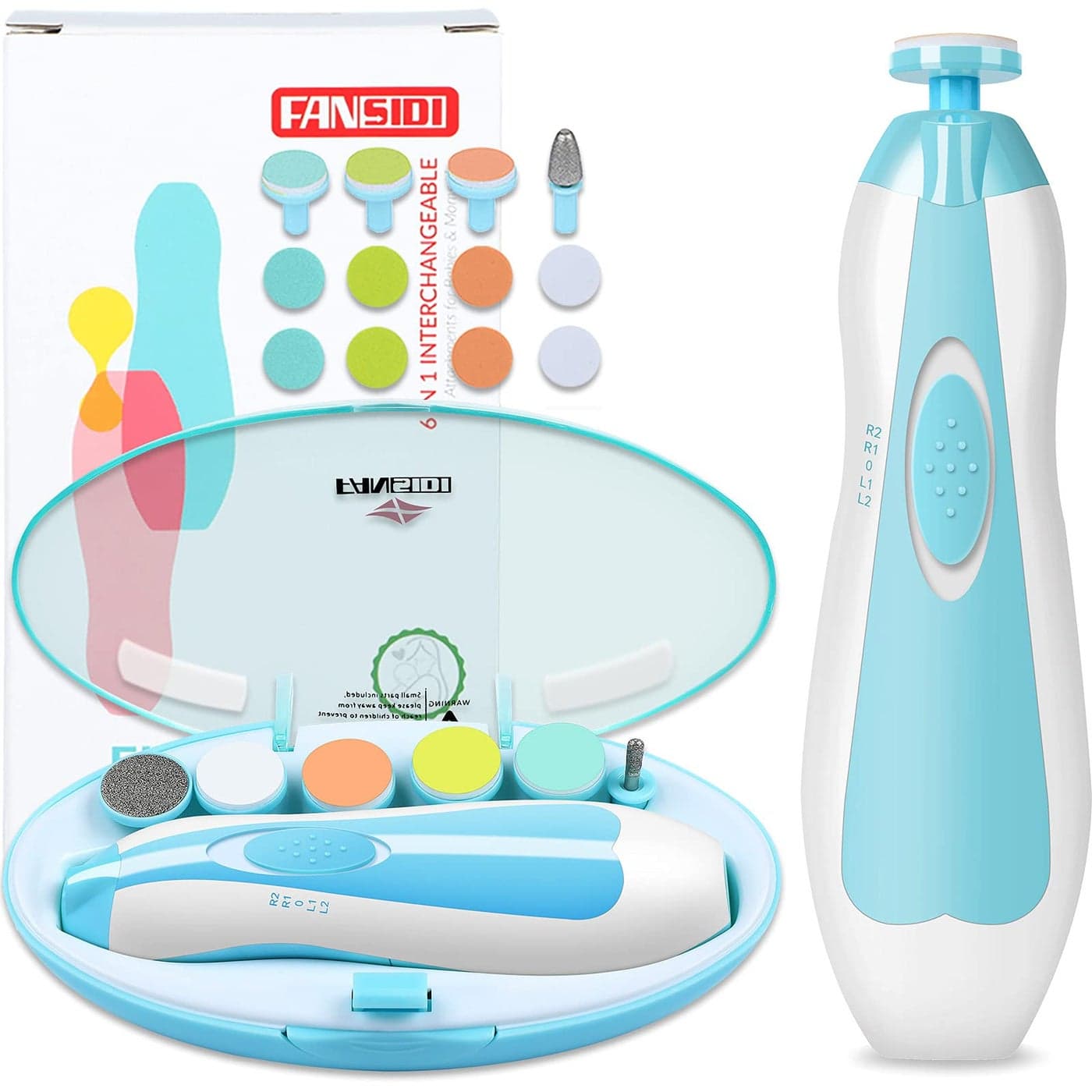 Baby Nail Trimmer Electric FANSIDI Baby Nail Clippers Safe Baby Nail File Kit with Extra 12 Replacement Pads Trim Polish Grooming Kit for Newborn Infant Toddler or Adults Toes Fingernails Care Blue