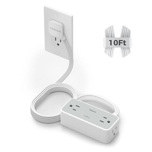 TESSAN Flat Plug Extension Cord 10 FT, Surge Protector Power Strip with 4 AC Outlets, 900 Joules Protection, Multiple Wall Outlet Extender Suitable for Office Dorm, Grey