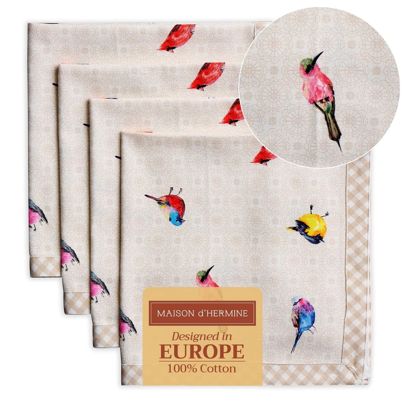 Maison d Hermine Cloth Napkins Set of 4 100 Cotton Everyday Reusable Square Napkins Cloth Washable Dinner Party Wedding Restaurant SpringSummer Birdies On Wire 20 x 20